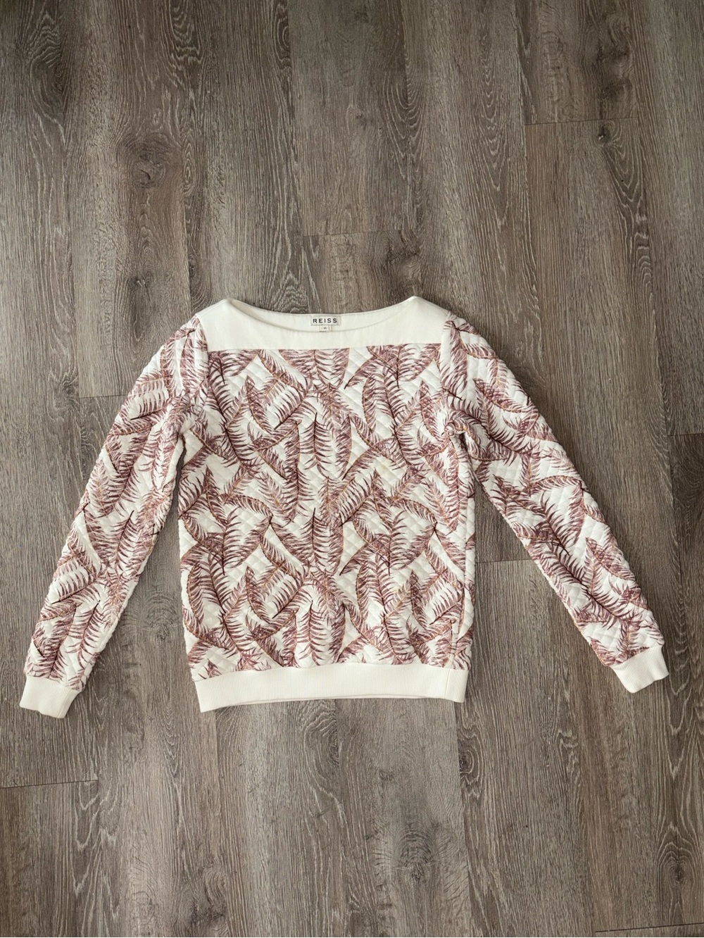 Reiss Cream Sweater with Dusty Rose Leaf Print